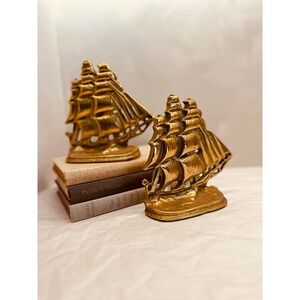 Vintage Solid Brass Nautical Spanish Galleon Sailing Ship Bookends Set of 2